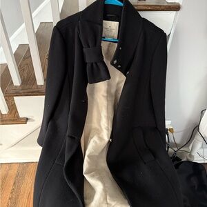 Kate Spade Black bow pea Coat with Cream satin Lining